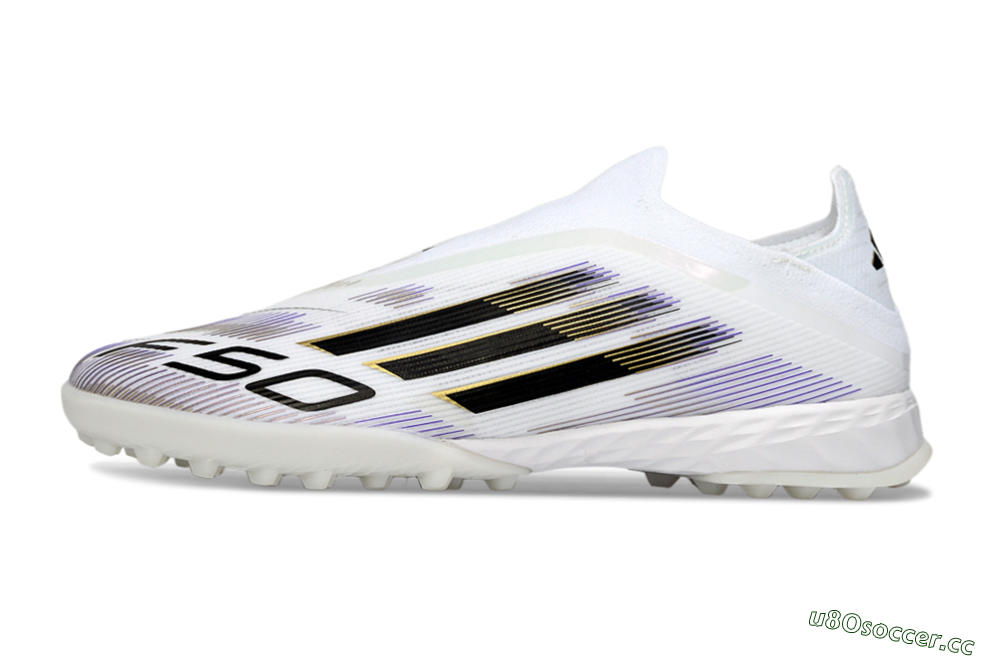 Men's Adidas F50 Pro Laceless TF Artificial Turf Low-Tops Football Shoes - White/Black/Gold 0