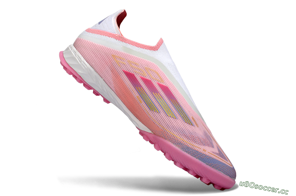 Men's Adidas F50 Pro Laceless TF Artificial Turf Low-Tops Football Shoes - Pink/Blush Pink/Soft Coral 4