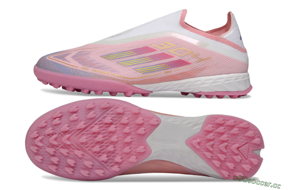 Men's Adidas F50 Pro Laceless TF Artificial Turf Low-Tops Football Shoes - Pink/Blush Pink/Soft Coral 1