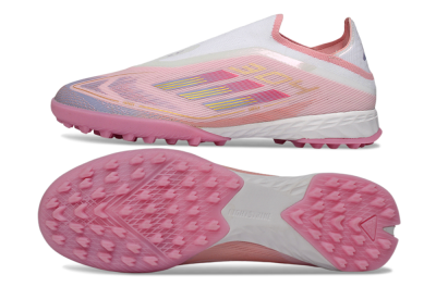 Men's Adidas F50 Pro Laceless TF Artificial Turf Low-Tops Football Shoes - Pink/Blush Pink/Soft Coral