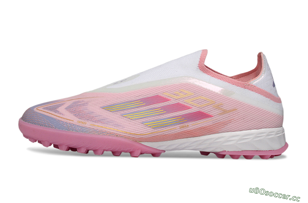 Men's Adidas F50 Pro Laceless TF Artificial Turf Low-Tops Football Shoes - Pink/Blush Pink/Soft Coral 0
