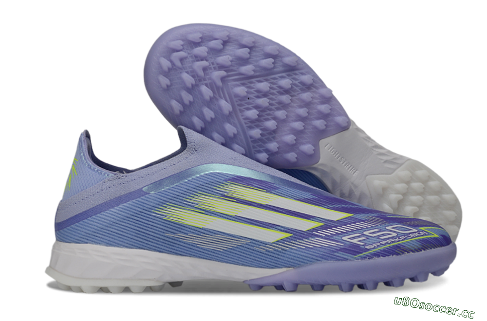 Men's Adidas F50 Pro Laceless TF Artificial Turf Low-Tops Football Shoes - Purple/Vibrant Lilac/Neon Yellow 2