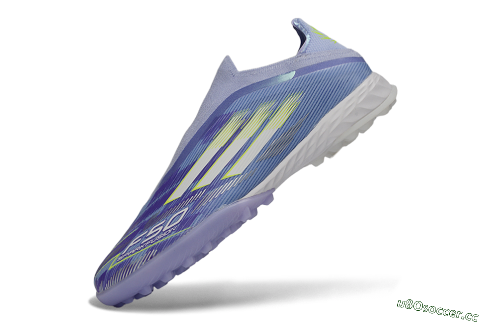 Men's Adidas F50 Pro Laceless TF Artificial Turf Low-Tops Football Shoes - Purple/Vibrant Lilac/Neon Yellow 5