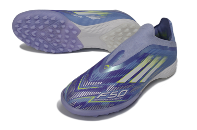 Men's Adidas F50 Pro Laceless TF Artificial Turf Low-Tops Football Shoes - Purple/Vibrant Lilac/Neon Yellow