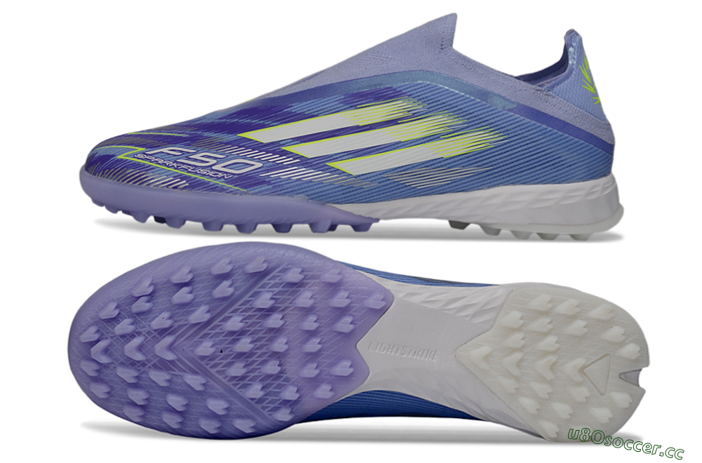 Men's Adidas F50 Pro Laceless TF Artificial Turf Low-Tops Football Shoes - Purple/Vibrant Lilac/Neon Yellow 1