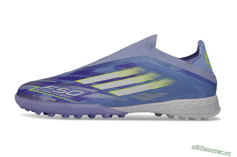 Men's Adidas F50 Pro Laceless TF Artificial Turf Low-Tops Football Shoes - Purple/Vibrant Lilac/Neon Yellow 0
