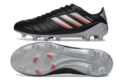 Men's Adidas Copa Icon 2 FG Firm Ground Low-Tops Football Boots - Black/Crimson Red/Metallic Silver