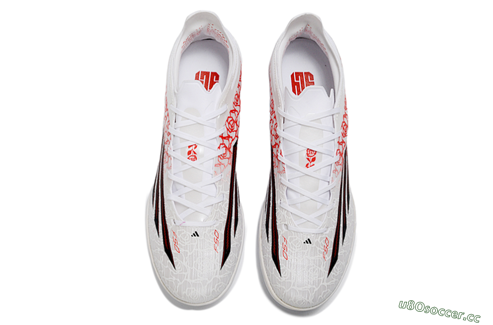 Unisex Adidas F50 Pro TF Artificial Turf Low-Tops Football Shoes - White/Crimson Red/Black 4