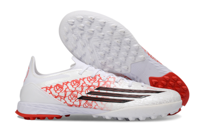 Unisex Adidas F50 Pro TF Artificial Turf Low-Tops Football Shoes - White/Crimson Red/Black