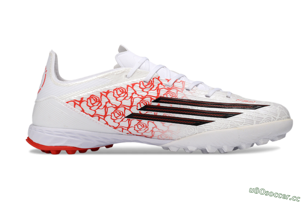 Unisex Adidas F50 Pro TF Artificial Turf Low-Tops Football Shoes - White/Crimson Red/Black 7
