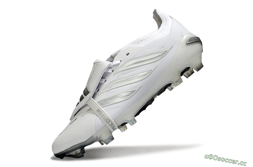 Unisex Adidas Predator 26 Elite Fold-Over Tongue FG Firm Ground Low-Tops Football Boots - White/Silver Shadow/White Gloss 6
