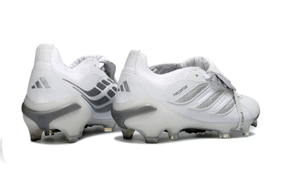 Unisex Adidas Predator 26 Elite Fold-Over Tongue FG Firm Ground Low-Tops Football Boots - White/Silver Shadow/White Gloss