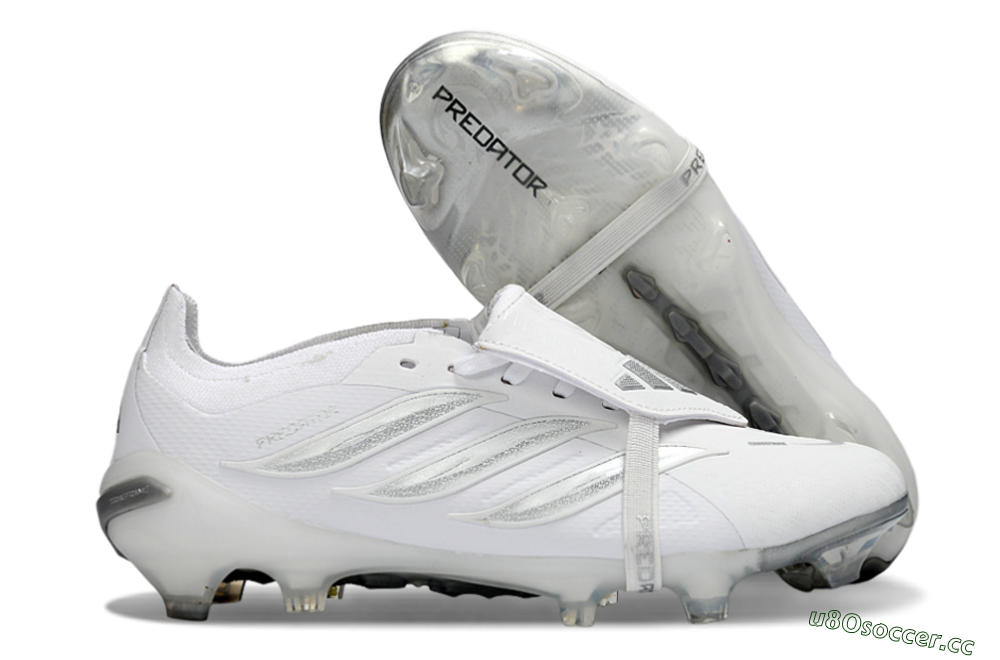 Unisex Adidas Predator 26 Elite Fold-Over Tongue FG Firm Ground Low-Tops Football Boots - White/Silver Shadow/White Gloss 2