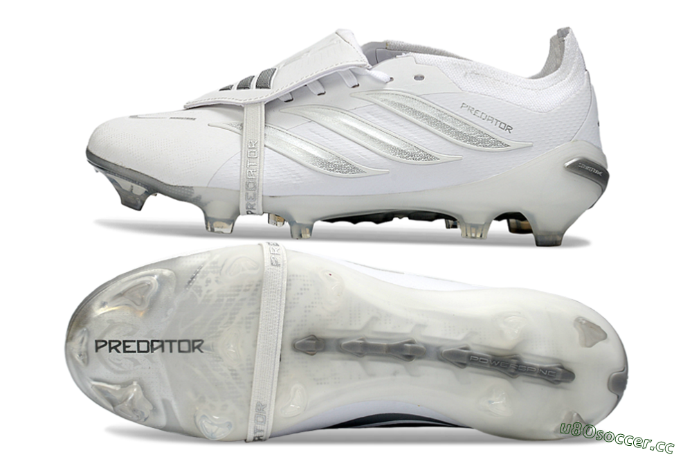 Unisex Adidas Predator 26 Elite Fold-Over Tongue FG Firm Ground Low-Tops Football Boots - White/Silver Shadow/White Gloss 1
