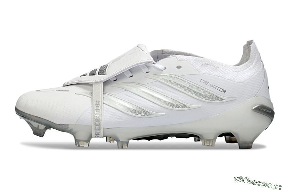Unisex Adidas Predator 26 Elite Fold-Over Tongue FG Firm Ground Low-Tops Football Boots - White/Silver Shadow/White Gloss 0