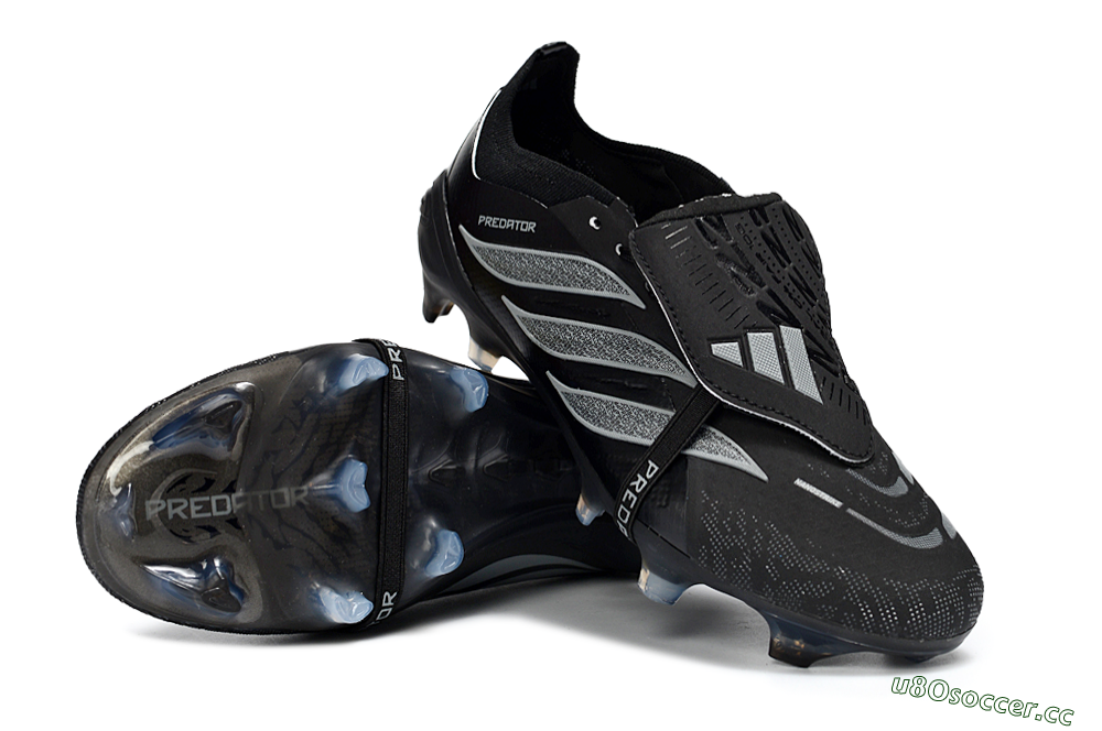Unisex Adidas Predator 26 Elite Fold-Over Tongue FG Firm Ground Low-Tops Football Boots - Black/Graphite Gray/Metallic Silver 4