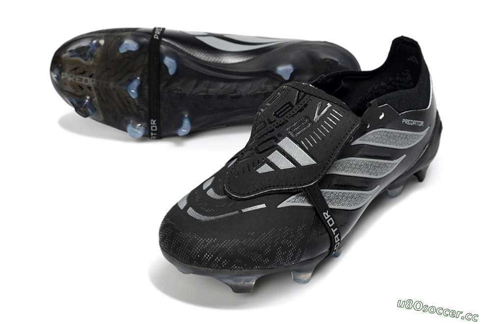 Unisex Adidas Predator 26 Elite Fold-Over Tongue FG Firm Ground Low-Tops Football Boots - Black/Graphite Gray/Metallic Silver 3