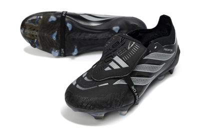 Unisex Adidas Predator 26 Elite Fold-Over Tongue FG Firm Ground Low-Tops Football Boots - Black/Graphite Gray/Metallic Silver