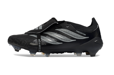 Unisex Adidas Predator 26 Elite Fold-Over Tongue FG Firm Ground Low-Tops Football Boots - Black/Graphite Gray/Metallic Silver