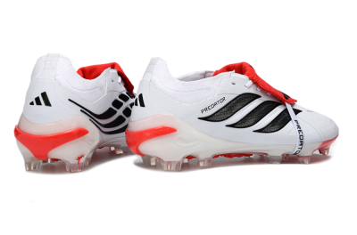 Unisex Adidas Predator 26 Elite Fold-Over Tongue FG Firm Ground Low-Tops Football Boots - White/Crimson Red/Sleek Black