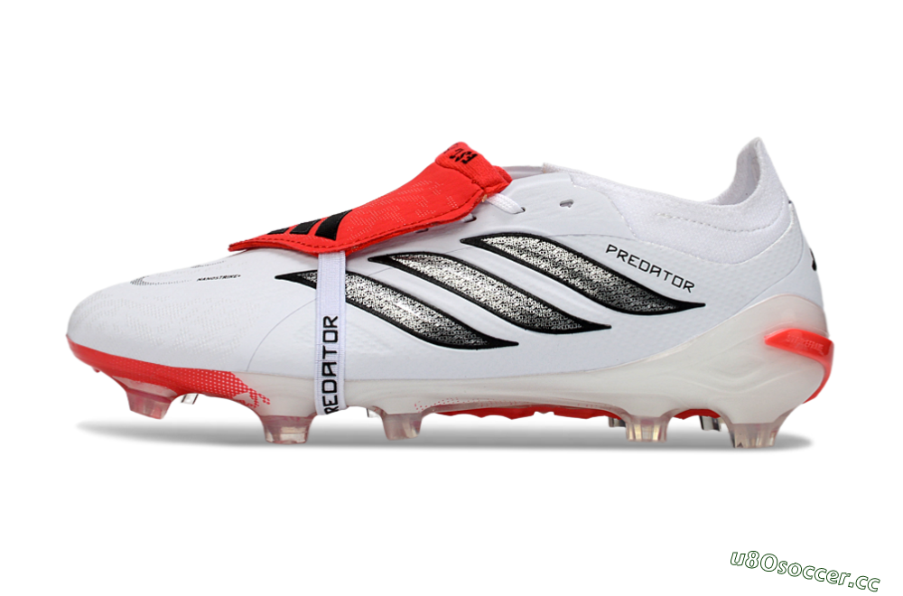 Unisex Adidas Predator 26 Elite Fold-Over Tongue FG Firm Ground Low-Tops Football Boots - White/Crimson Red/Sleek Black 0