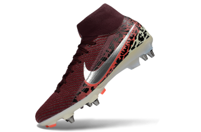Men's Nike Air Zoom Mercurial Superfly 10 Elite SG Soft Ground High-Tops Football Boots - Red/Dark Berry/Metallic Silver