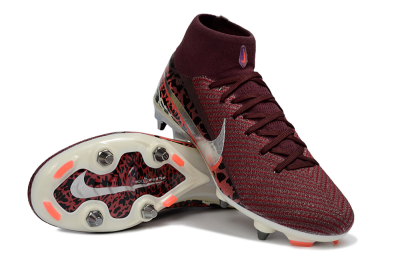 Men's Nike Air Zoom Mercurial Superfly 10 Elite SG Soft Ground High-Tops Football Boots - Red/Dark Berry/Metallic Silver