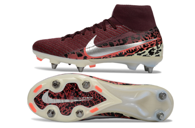 Men's Nike Air Zoom Mercurial Superfly 10 Elite SG Soft Ground High-Tops Football Boots - Red/Dark Berry/Metallic Silver