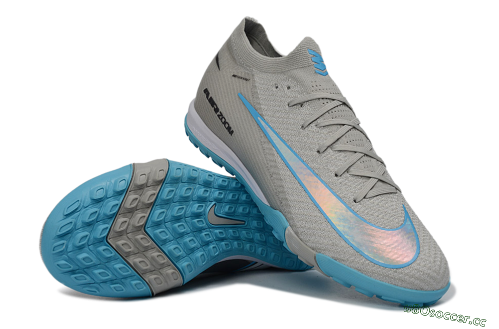 Men's Nike Air Zoom Mercurial Vapor 16 Elite TF Artificial Turf Low-Tops Football Shoes - Gray/Sky Blue/Sea Foam 3