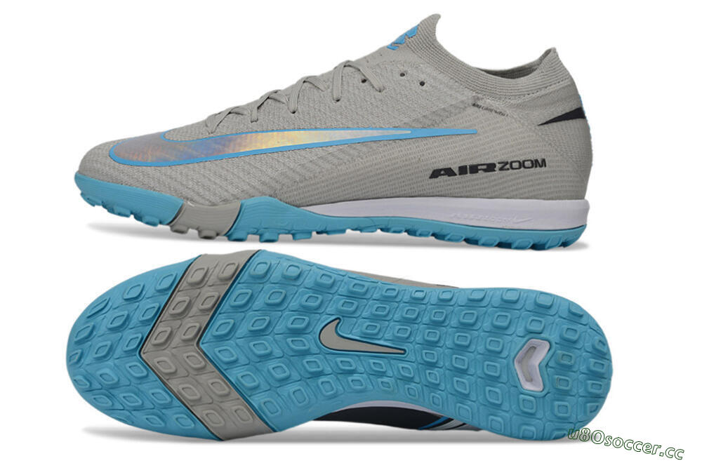 Men's Nike Air Zoom Mercurial Vapor 16 Elite TF Artificial Turf Low-Tops Football Shoes - Gray/Sky Blue/Sea Foam 1
