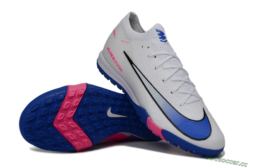 Men's Nike Air Zoom Mercurial Vapor 16 Elite TF Artificial Turf Low-Tops Football Shoes - White/Electric Blue/Pink Flash 3
