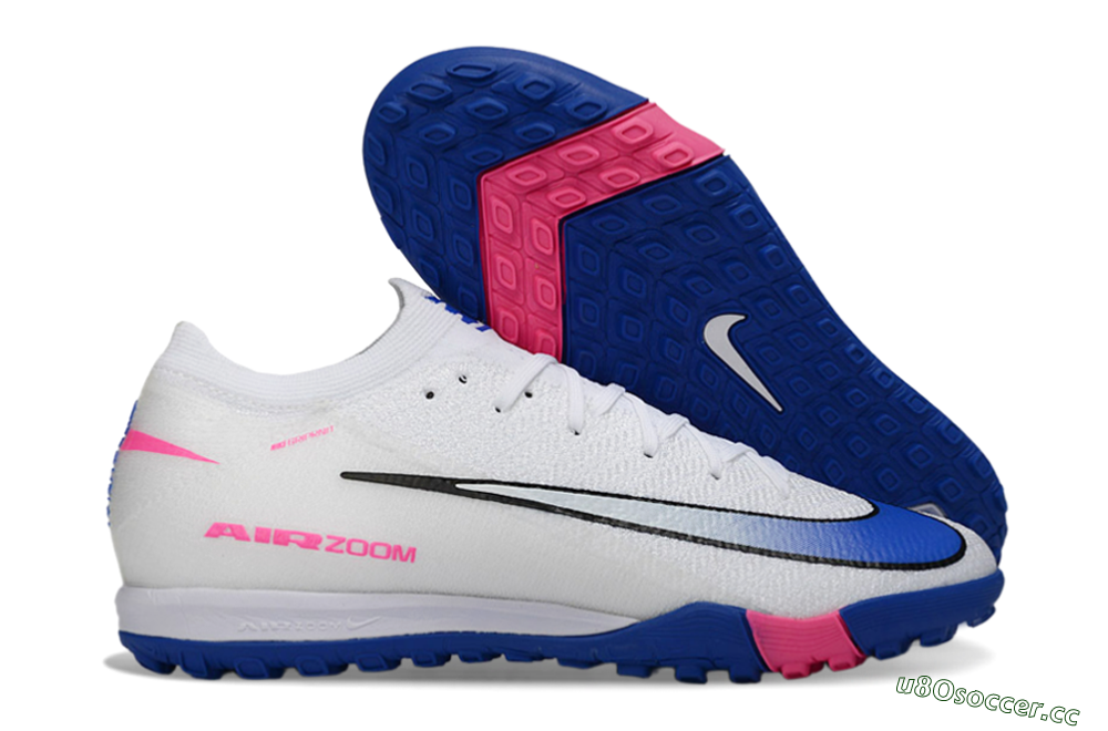 Men's Nike Air Zoom Mercurial Vapor 16 Elite TF Artificial Turf Low-Tops Football Shoes - White/Electric Blue/Pink Flash 2