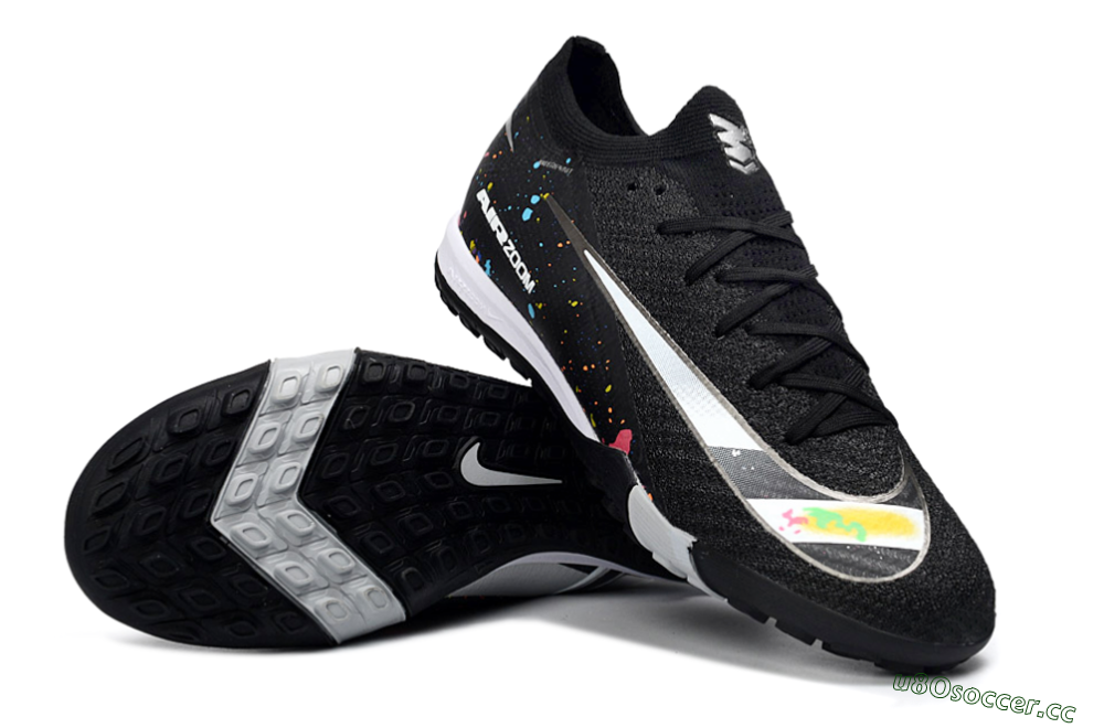 Men's Nike Air Zoom Mercurial Vapor 16 Elite TF Artificial Turf Low-Tops Football Shoes - Black/Rainbow Splash/Sleek White 3