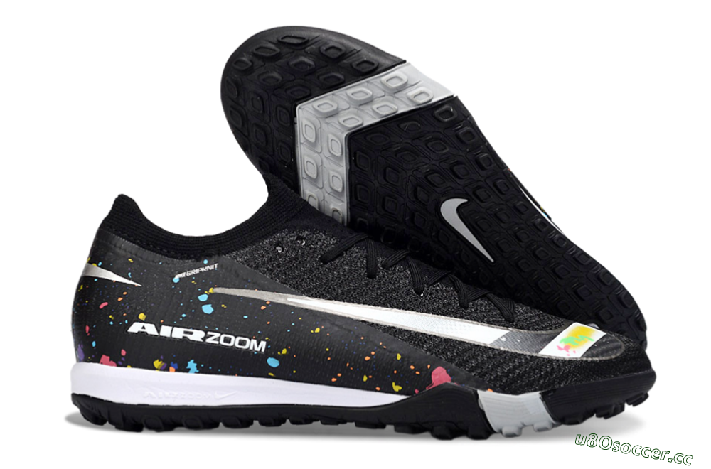 Men's Nike Air Zoom Mercurial Vapor 16 Elite TF Artificial Turf Low-Tops Football Shoes - Black/Rainbow Splash/Sleek White 2