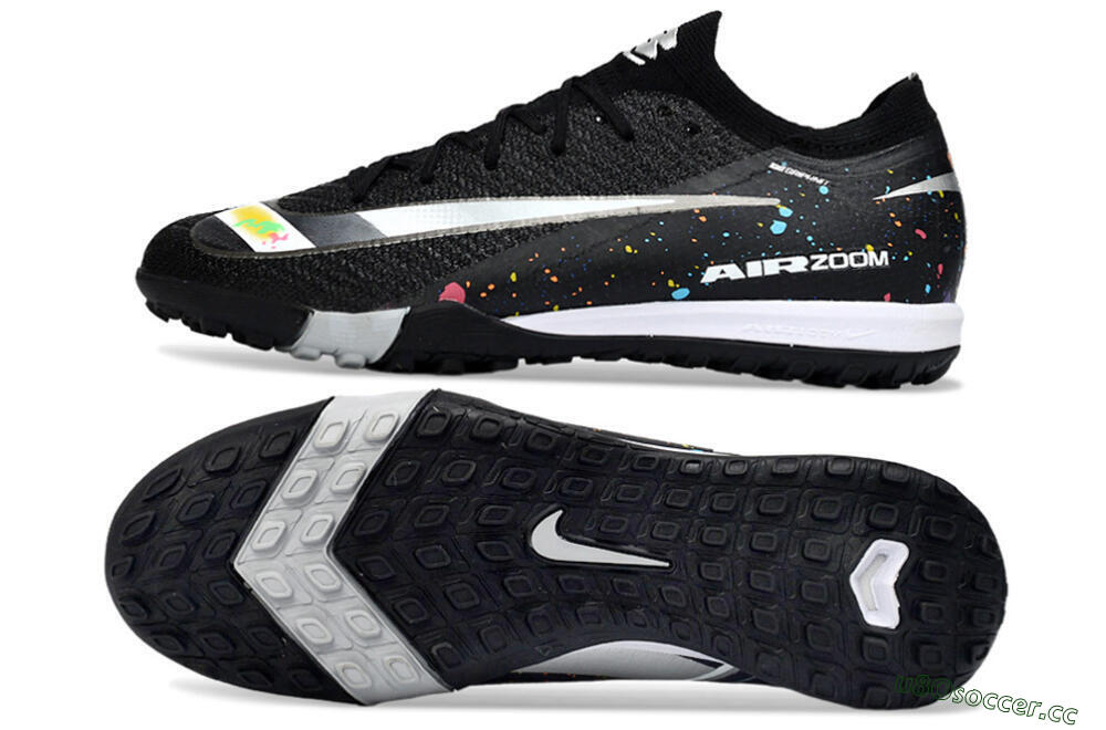Men's Nike Air Zoom Mercurial Vapor 16 Elite TF Artificial Turf Low-Tops Football Shoes - Black/Rainbow Splash/Sleek White 1