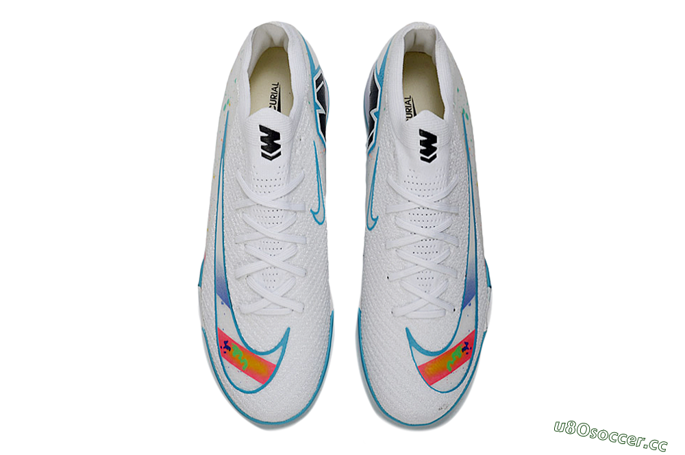 Men's Nike Air Zoom Mercurial Vapor 16 Elite TF Artificial Turf Low-Tops Football Shoes - White/Crystal Blue/Splattered Pastel 4