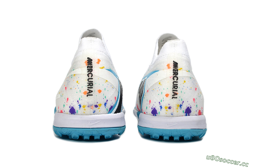 Men's Nike Air Zoom Mercurial Vapor 16 Elite TF Artificial Turf Low-Tops Football Shoes - White/Crystal Blue/Splattered Pastel 5