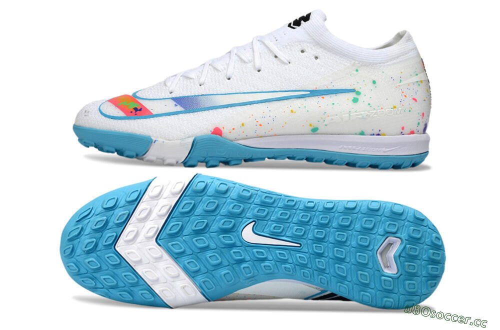 Men's Nike Air Zoom Mercurial Vapor 16 Elite TF Artificial Turf Low-Tops Football Shoes - White/Crystal Blue/Splattered Pastel 1