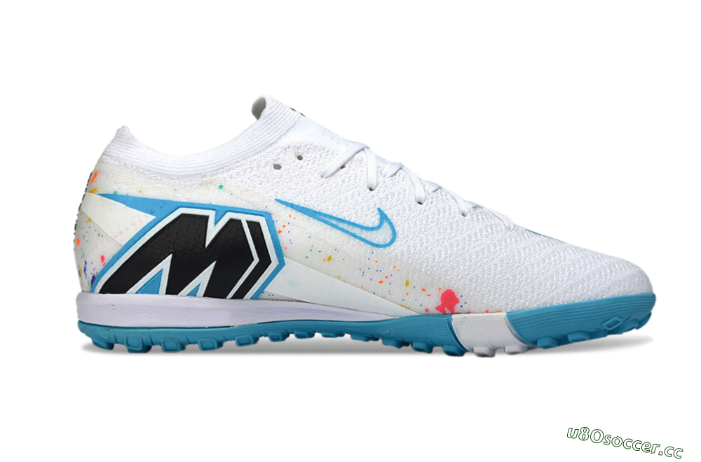 Men's Nike Air Zoom Mercurial Vapor 16 Elite TF Artificial Turf Low-Tops Football Shoes - White/Crystal Blue/Splattered Pastel 7