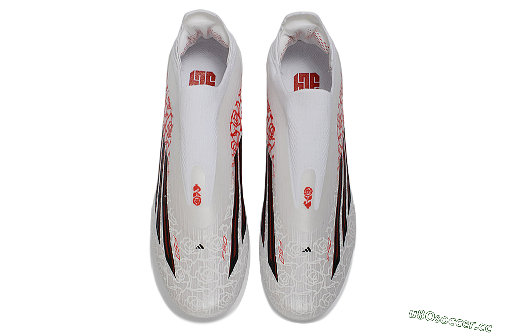 Unisex Adidas F50+ Elite Lightstrike Pro Laceless FG Firm Ground Low-Tops Football Boots - White/Crimson Red/Black 4