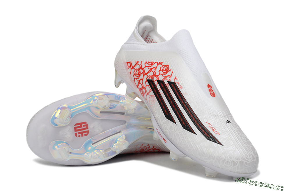 Unisex Adidas F50+ Elite Lightstrike Pro Laceless FG Firm Ground Low-Tops Football Boots - White/Crimson Red/Black 3