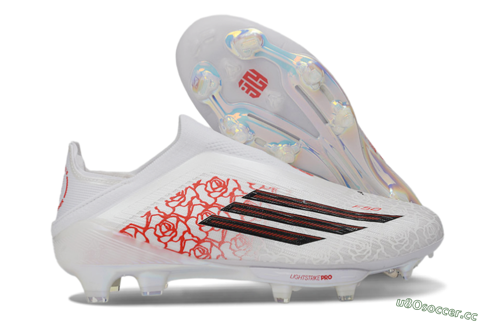 Unisex Adidas F50+ Elite Lightstrike Pro Laceless FG Firm Ground Low-Tops Football Boots - White/Crimson Red/Black 2