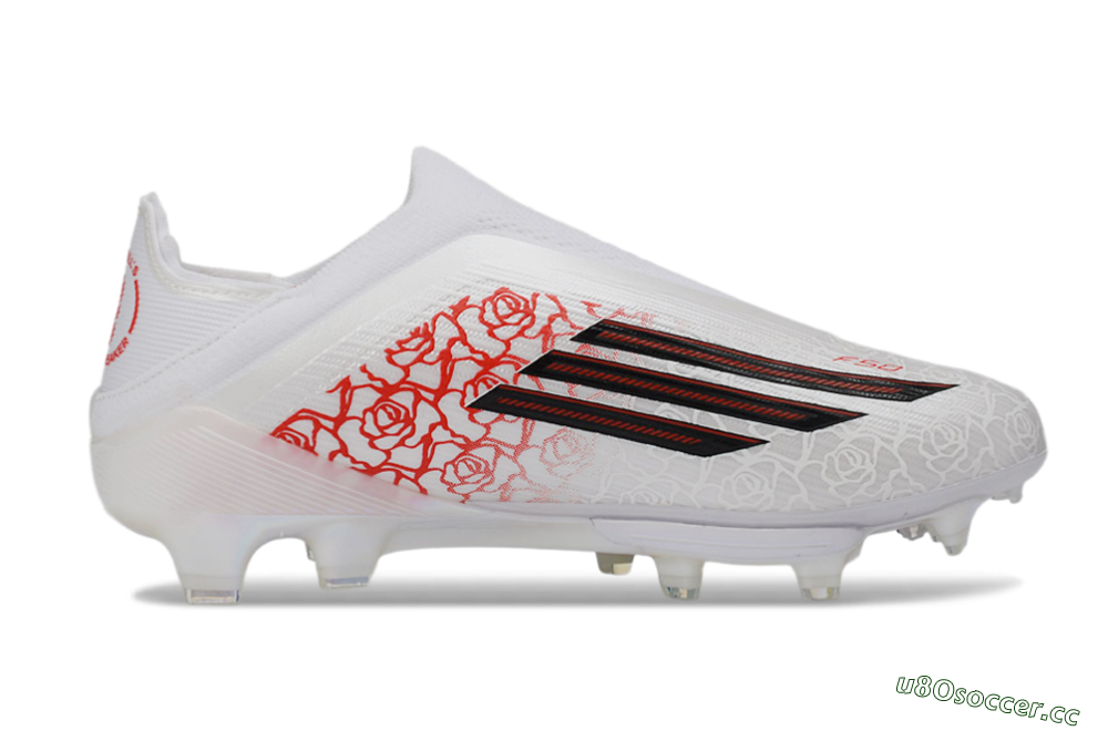 Unisex Adidas F50+ Elite Lightstrike Pro Laceless FG Firm Ground Low-Tops Football Boots - White/Crimson Red/Black 7