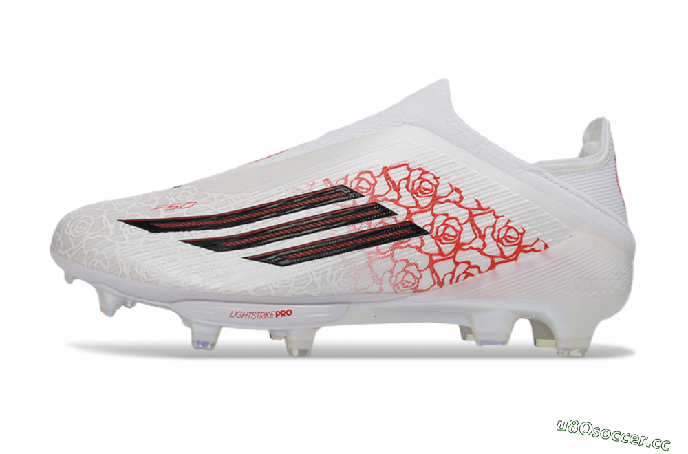 Unisex Adidas F50+ Elite Lightstrike Pro Laceless FG Firm Ground Low-Tops Football Boots - White/Crimson Red/Black 0
