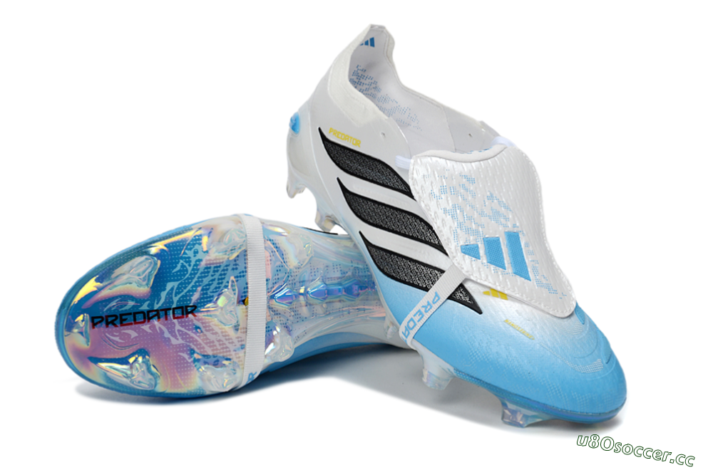 Unisex Adidas Predator 26 Elite Fold-Over Tongue FG Firm Ground Low-Tops Football Boots - Blue/Sky Blue/Black 3