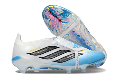 Unisex Adidas Predator 26 Elite Fold-Over Tongue FG Firm Ground Low-Tops Football Boots - Blue/Sky Blue/Black