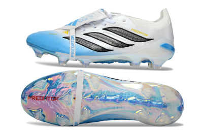 Unisex Adidas Predator 26 Elite Fold-Over Tongue FG Firm Ground Low-Tops Football Boots - Blue/Sky Blue/Black