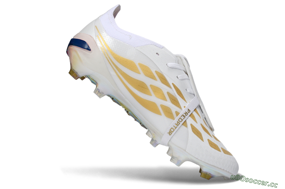 Men's Adidas Predator 26 Elite Fold-Over Tongue FG Firm Ground Low-Tops Football Boots - White/Gold/Iridescent 4