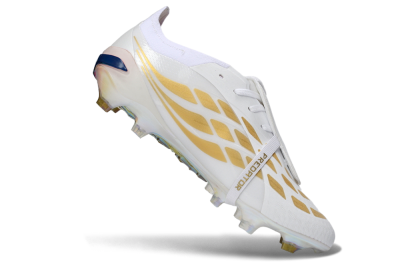 Men's Adidas Predator 26 Elite Fold-Over Tongue FG Firm Ground Low-Tops Football Boots - White/Gold/Iridescent