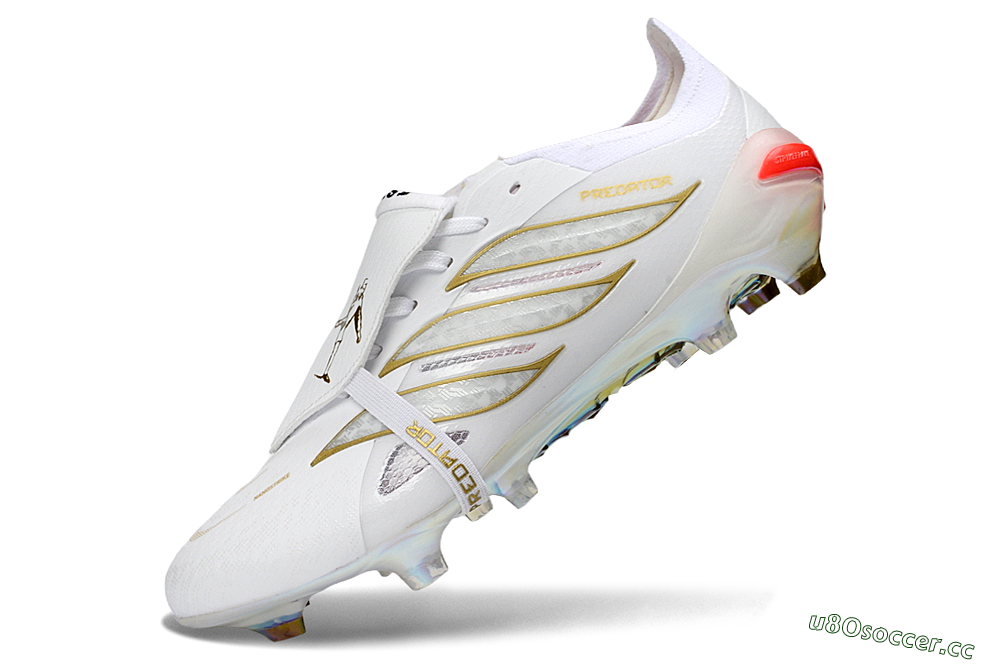 Men's Adidas Predator 26 Elite Fold-Over Tongue FG Firm Ground Low-Tops Football Boots - White/Gold/Iridescent 5